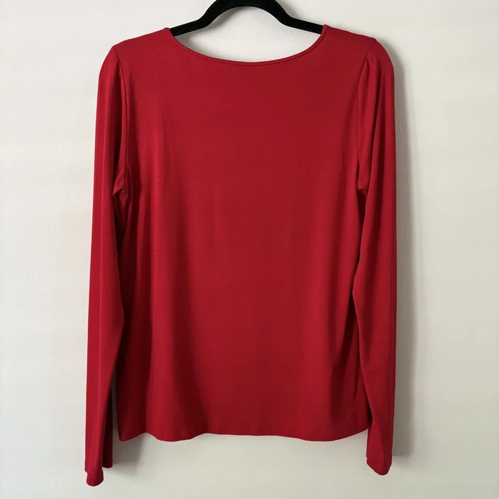 Eileen Fisher Long Sleeve Stretch Knit Top Red Size S Classic Minimalist Capsule
